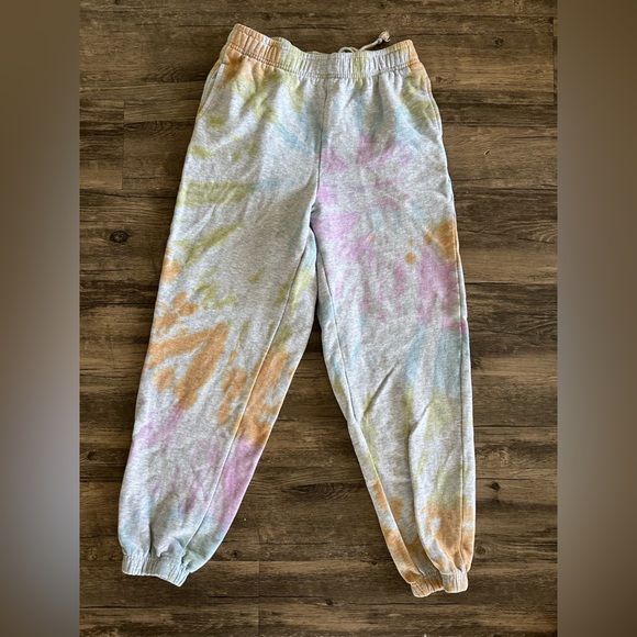 PACSUN PAC SUN Trippy Tie Dye Rainbow Sweat Pants Sweatpants | XS | Gray - Picture 4 of 8